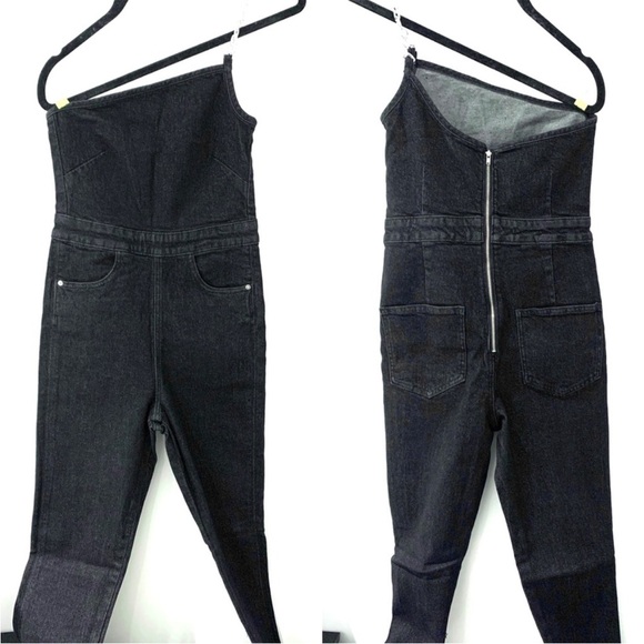 NWT WeWoreWhat Asymmetrical Denim Chain Strap Jumpsuit - Picture 7 of 11